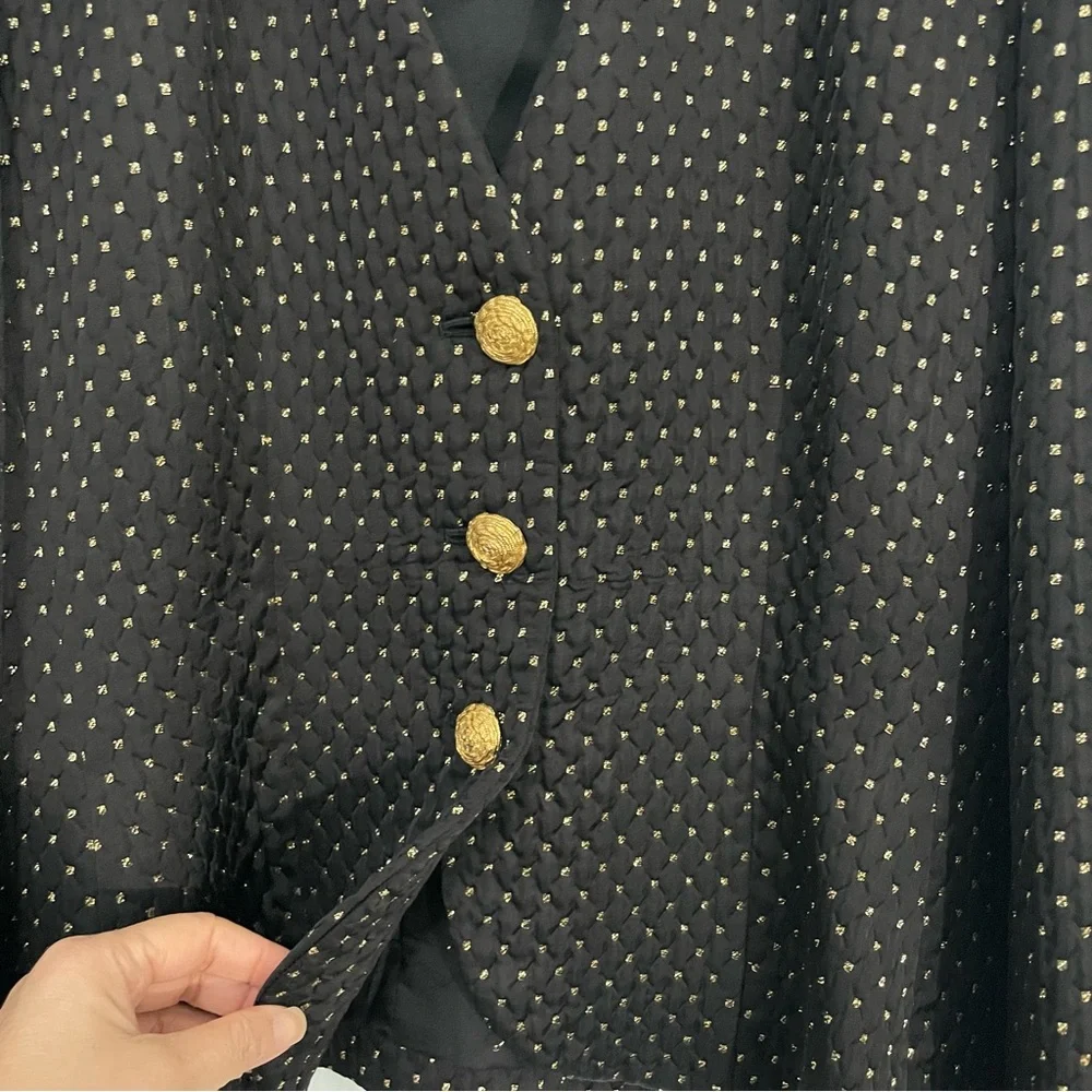 Yves Saint Laurent Vintage Quilted Black & Gold Blazer Size 44 US 12 - Picture 6 of 12